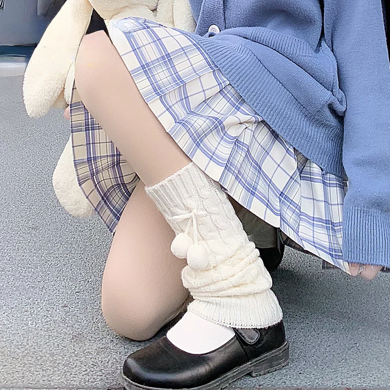 Women's Lolita Socks White Ball Knitted Leg Warmers Long Knee Foot Cover Ladies Girls Autumn Winter Spring Arm Warmer