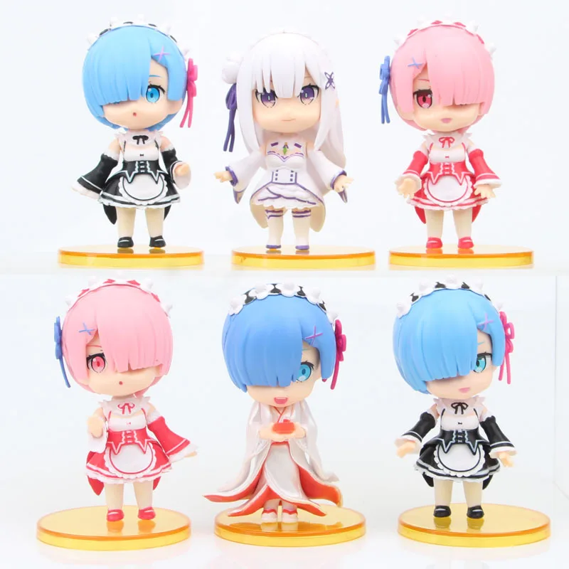 

6pcs Figures Anime Re:Life In A Different World From Zero Rem Ram PVC Action Figure 10cm Set Beautiful Girl Anime Figures
