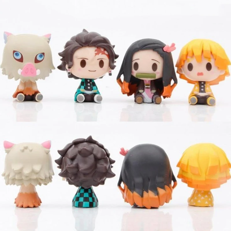 

4PCS Anime Demon Slayer Figures Q Version Kamado Tanjirou Kamado Sitting Kimetsu No Yaiba Action Figure Kawaii Boy Kids Toy Gift