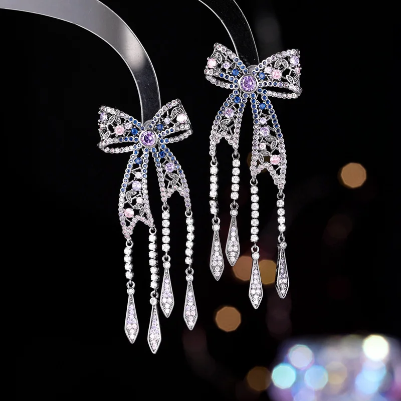 OKILY роскошные европейские висячие серьги с микро-дизайном в виде банта и