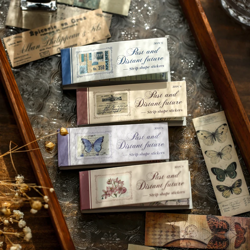4 Styles 50Pcs/Lot Vintage Long Sticker Book Creative Ins Style Flower Mini Hand Account Material Stickers Decorative Stickers