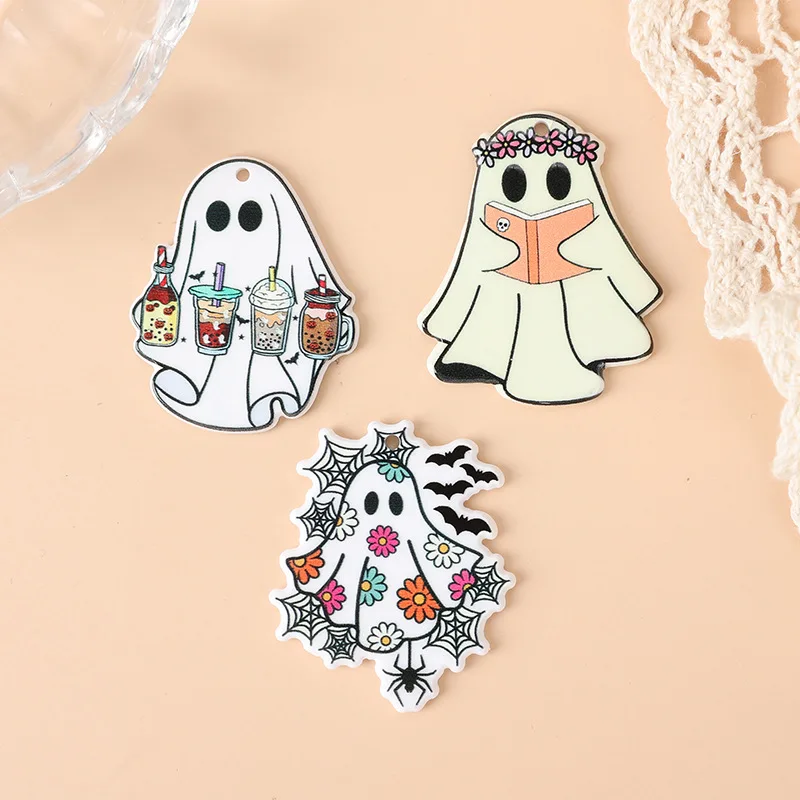 

6PCS Ghost Coffee Halloween Acrylic Charms For DIY Earrings Bracelets Necklace Jewelry Making Supplies
