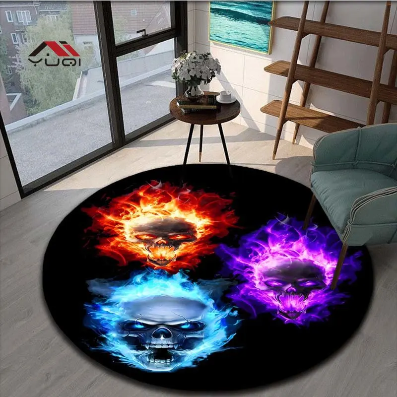 Круглый ковер с рисунком черепа и цветов для гостиной коврики Детский Мягкий