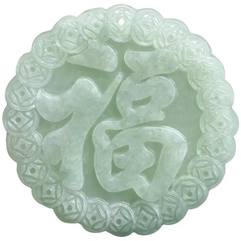 Natural A-goods Jadeite Waxy Species Antique Fu Brand Jade Pendant Men's Women's Gifts Charms Jewelry Drop Shipping