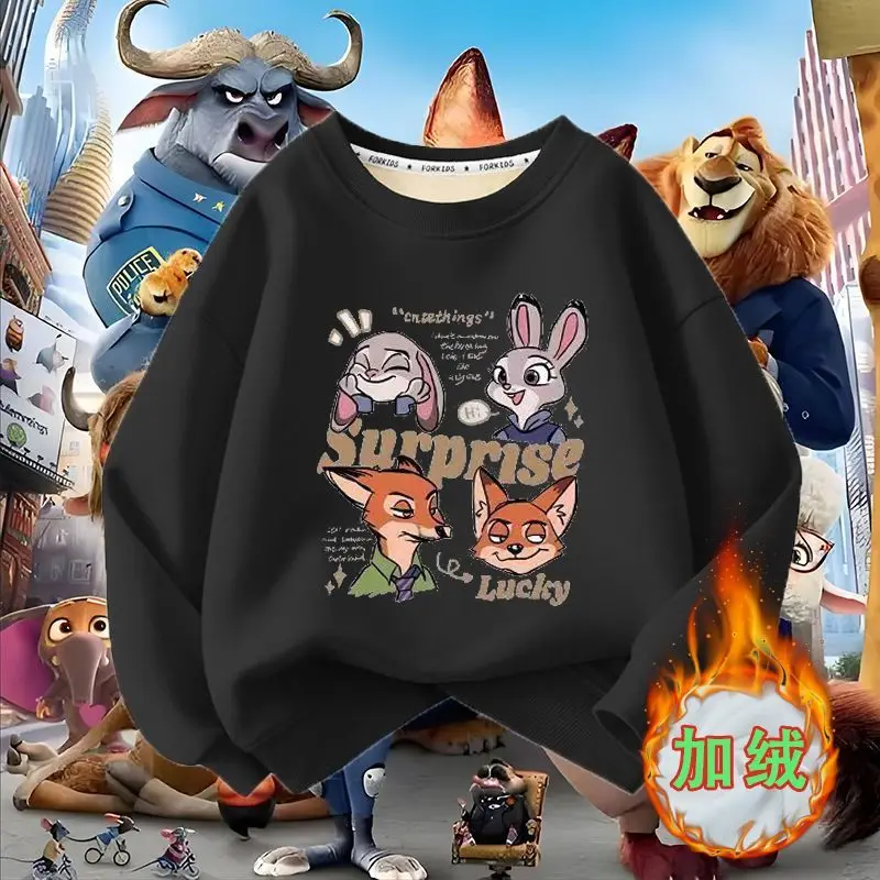 Фото Весенняя детская одежда для мальчиков и девочек, толстовка с принтом Disney Zootopia 2, Джуди Хоппс, Ник Вайлд, топ, детский пуловер с героями мультфильмов №5