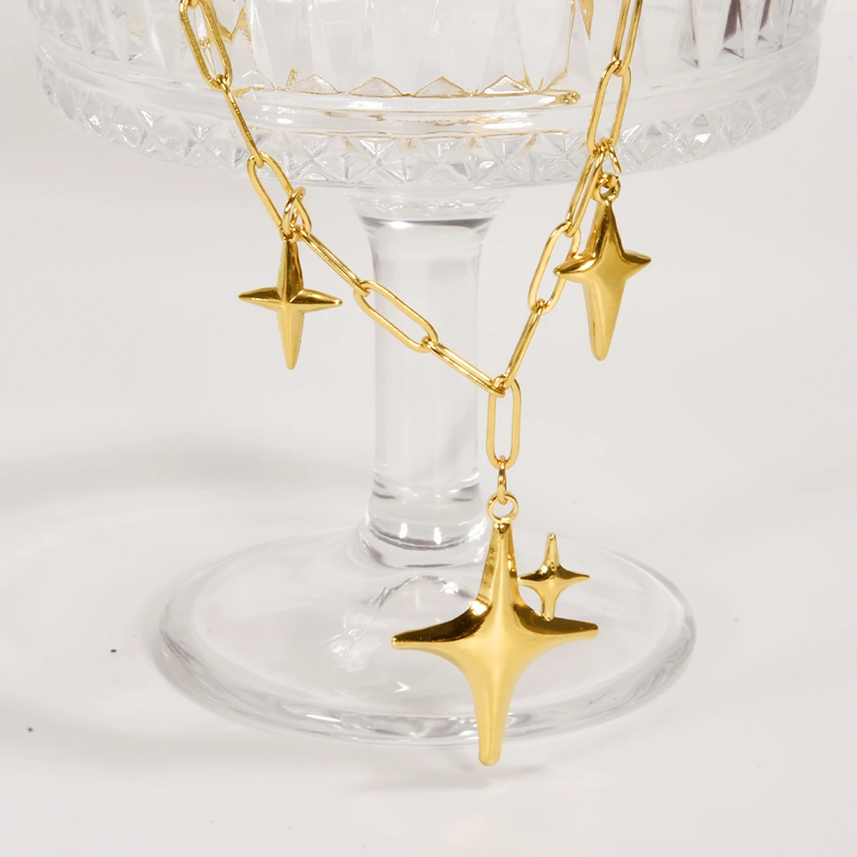 1 шт. ожерелье из нержавеющей стали с двойными блестящими звездами колье