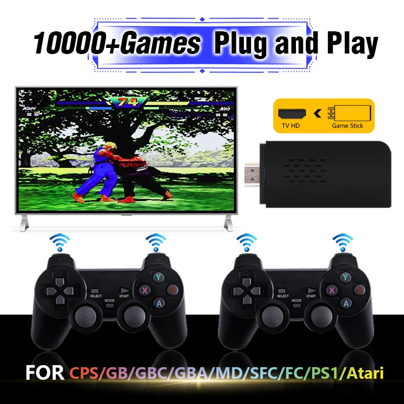 Игровые консоли для PS1/GBA/MD/SNES/Sega с 10000 ретро-играми 64G 4K HD беспроводной геймпад