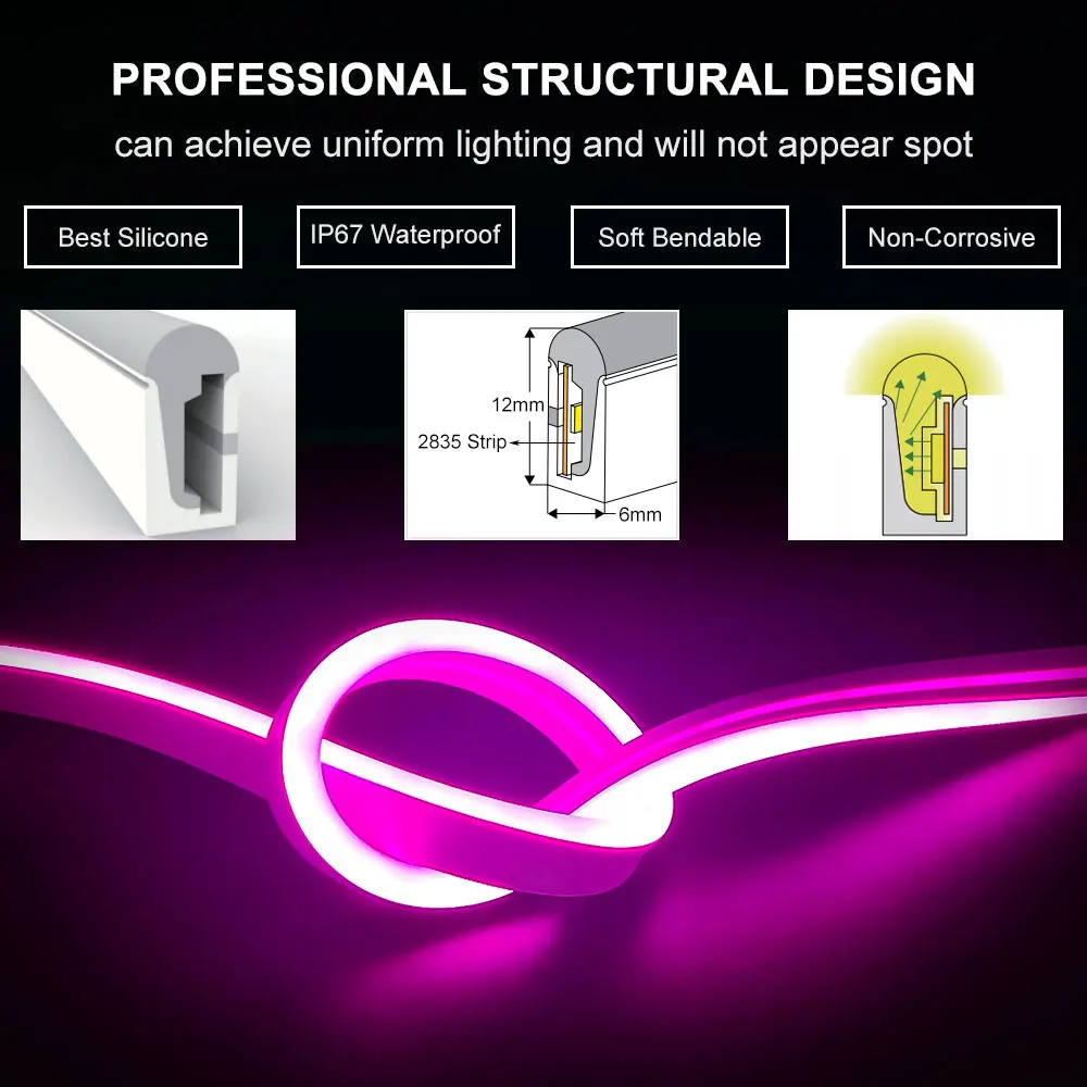 DC12V Neon Signs Flexible Led Tube Can Be Cut 2835 120LEDs/M Waterproof IP65 Silicone Strip Light Christmas For Holiday Party - купить по