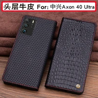 hot luxury genuine leather magnet clasp phone cover cases for zte axon 40 ultra kickstand holster case protective full funda