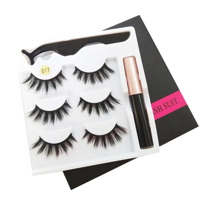 

3 pairs of Magnetic Eyeliner 5 magnets false eyelashes set with tweezers 3D various specifications stable not easy to fall off