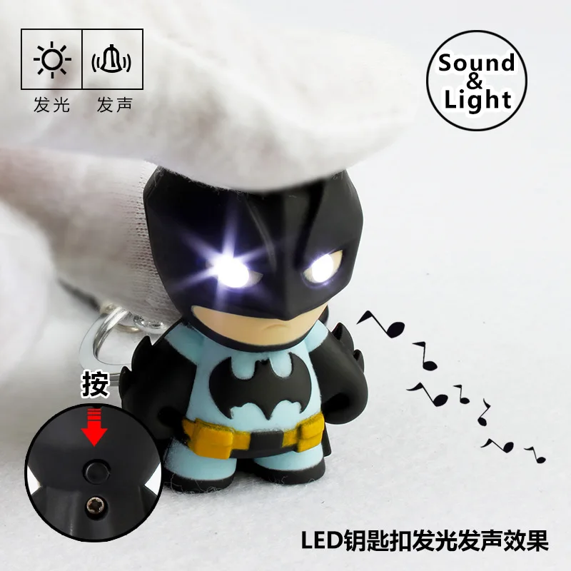 

Movies Batman heroes Led Lighting Sound Keychains Creative Gifts Bagpack Pendant Collect Figura Key Ring Kids Dolls Key Chain