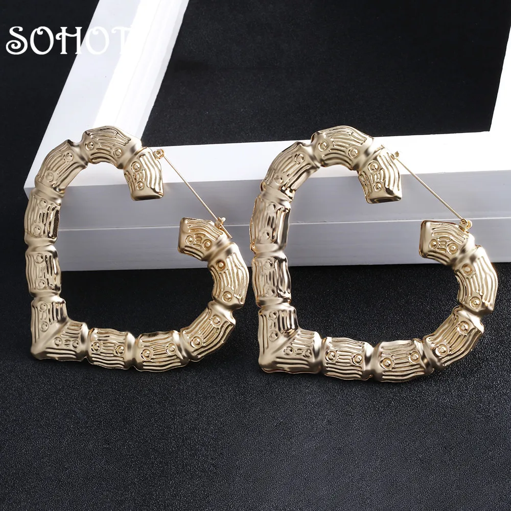 SOHOT Женские бамбуковые серьги-кольца в стиле бохо, большое золотое сердечко серебряного цвета, ювелирные изделия для свадебной вечеринки