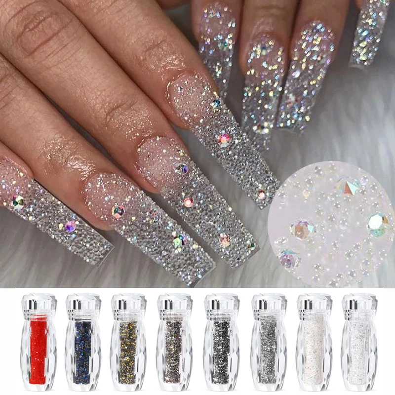 

1Bottle Glass Caviar Beads Tiny 3D Micro Beads Nail Rhinestones Decorations AB/White Nail Gems For DIY Craft Accessories