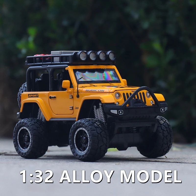 

Коллекция 1/32 года, модель автомобиля Jeeps Wrangler Rubicon из сплава, Литые и игрушечные металлические, модифицированные, нестандартные звуки и свет...
