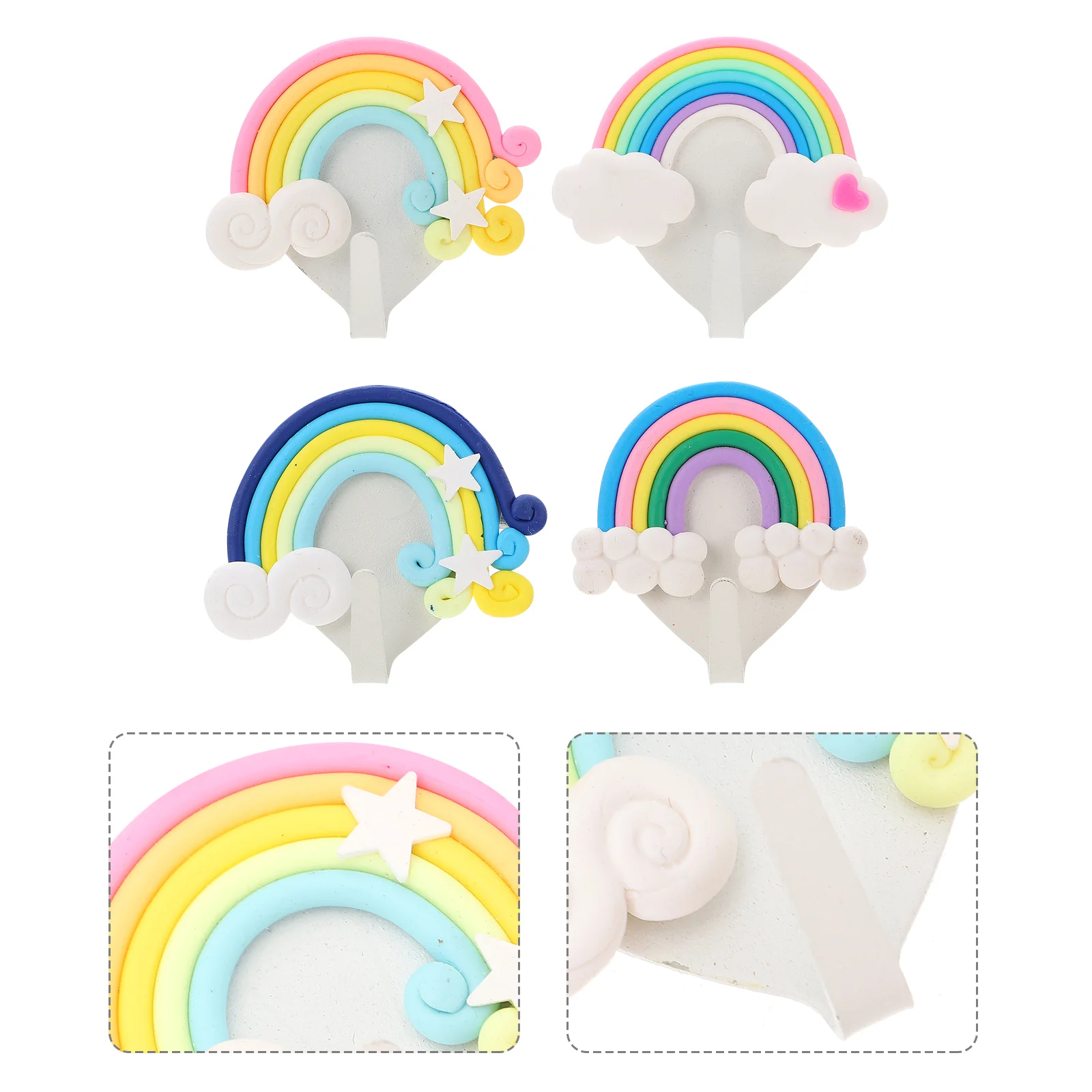 

4 Pcs Rainbow Heart Hook Decorative Hanger Decorate Home Storage Polymer Clay Child