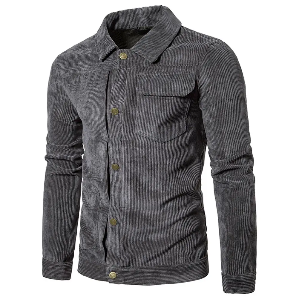 

Lapel Preppy Style Men Jacket Comfort Soft Long Sleeve Corduroy Personality Striped Autumn Winter Daily Leisure Coat