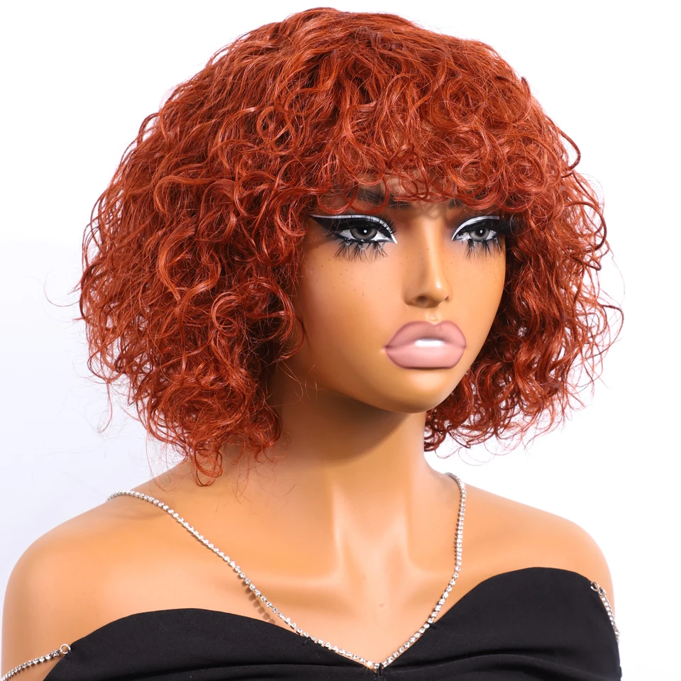 Оранжевые цветные парики из натуральных волос для женщин 10-дюймовые короткие