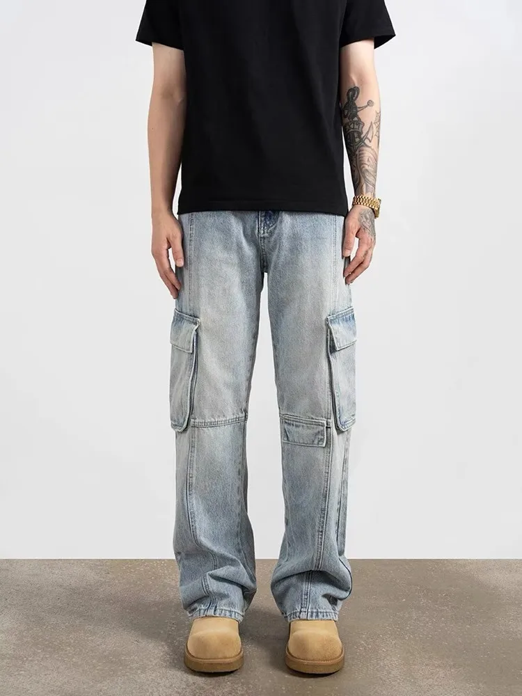 Мужские джинсовые брюки в стиле 90-х синие облегающие брюки-карго из денима с