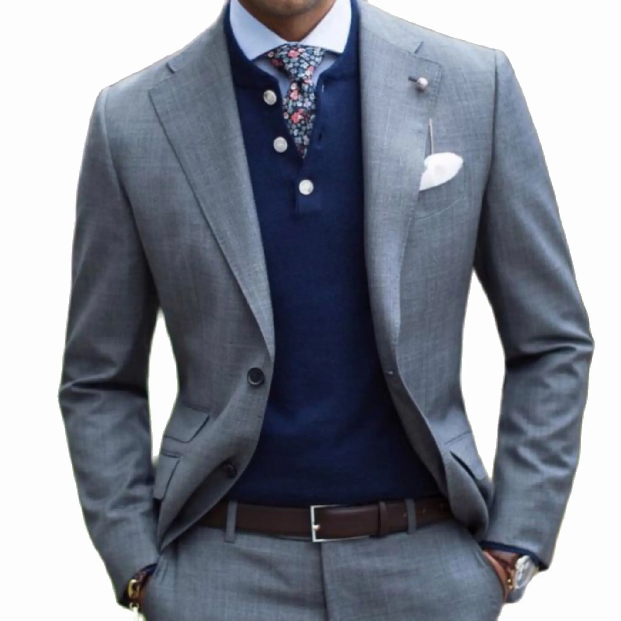 Lapel Gray Fashion Men's Wedding Suit Custom Groom Western Fit Business Tuxedo 2 Pieces Trajes De Hombre Boda 2022