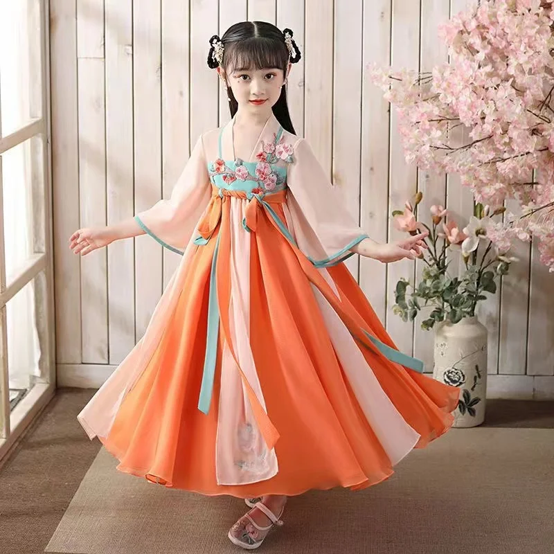  Классическое китайское детское платье, сказочные наряды ханьфу для старинных девочек, винтажная одежда династии Тан, одежда для выступлений, для банкетов, для детей, ханьфу