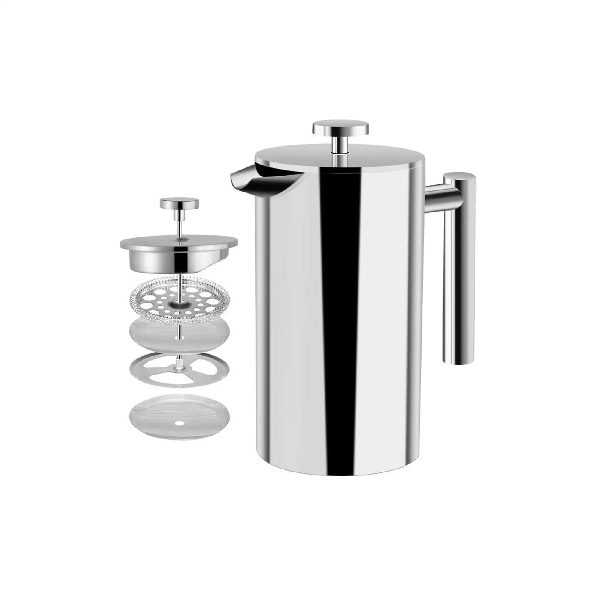 

French Press Coffee Maker Stainless Steel,34oz Double-Wall Metal Insulated Coffee Press &Tea Brewer Easy Clean,with 4 Level Filt