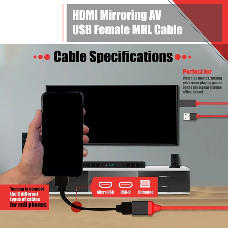 HDMI зеркальный AV кабель для ТВ HDTV адаптер iPhone Android USB-C |