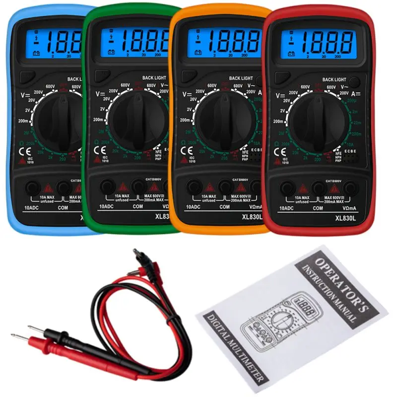 

XL830L Handheld Digital Multimeter LCD Backlight Portable AC/DC Ammeter Voltmeter Ohm Voltage Tester Meter Multimetro