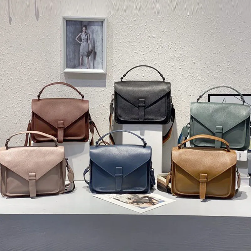 Vintage Casual Shoulder Bags with Soft Cow Leather for Women 2023 Fashion Messenger Handbags Striped Shoulder Strap Satchel