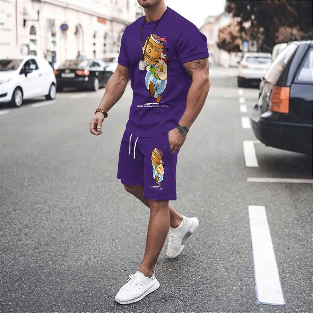 New Asterix Obelix These Rugby are Crazy Oversized T Shirt Sets for Men Clothing Shorts Streetwear 3D Printed Tops T Shirts