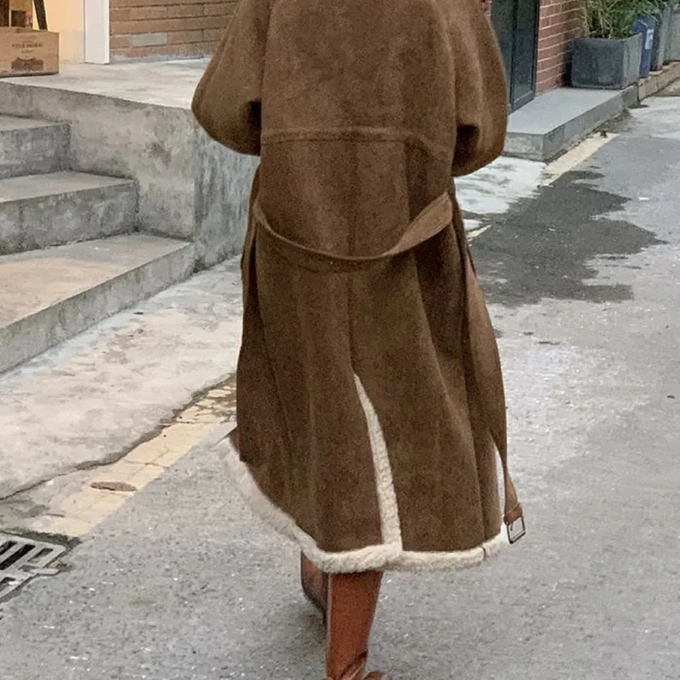 Vintage Cotton Jacket Women 2022  Autumn Winter Parka  Korean Loose Mid Length Over The Knee Lamb Wool Padded Coat  Windbreaker