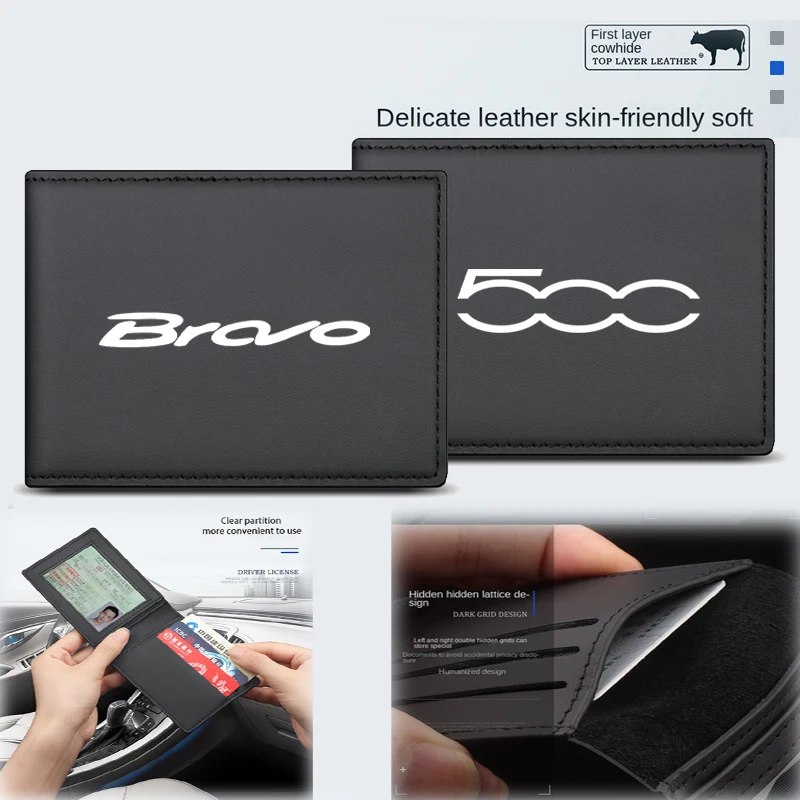 

1PC Premium top layer cowhide Driver's License Sleeve Card Holder For Fiat 500 500x 500l panda TIPO punto Auto car Accessories