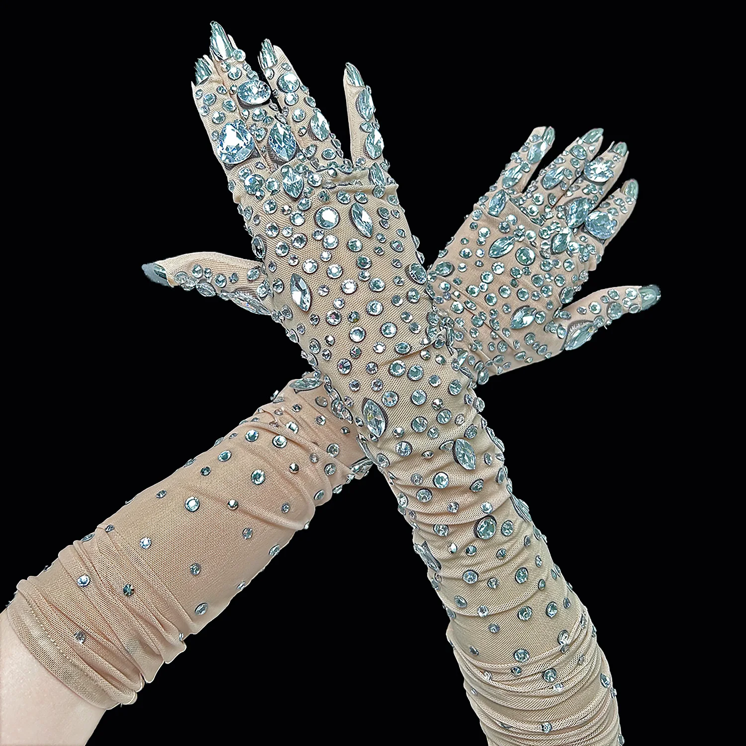 Блестящие эритроэластичные сетчатые перчатки для женщин бара ночного клуба