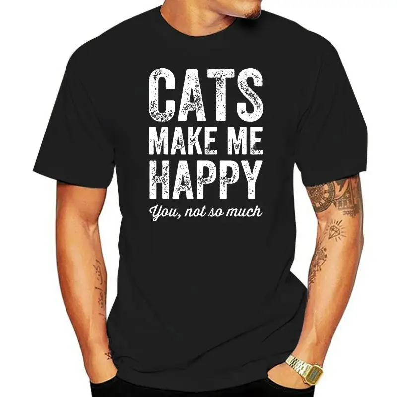 

Футболка с надписью «сделай меня счастливой», футболка в готическом стиле с котенком, подарком для любимого котенка, смешные хлопковые мужс...