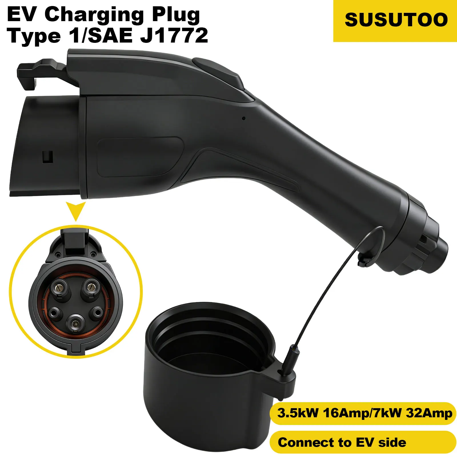 Фото Зарядный разъем SAE J1772 Type 1 для электромобилей, 16А/32А, 7 кВт, переменный ток, с кабельным вводом, водонепроницаемый IP54, для зарядных станций EVSE №2
