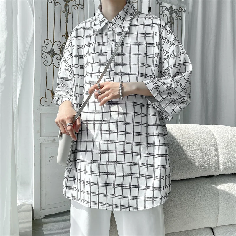 

Summer Short Sleeve Shirt Men Fashion Oversized Plaid Shirt Men Streetwear Korean Loose Pullover Shirts Mens Large Size M-5XL
