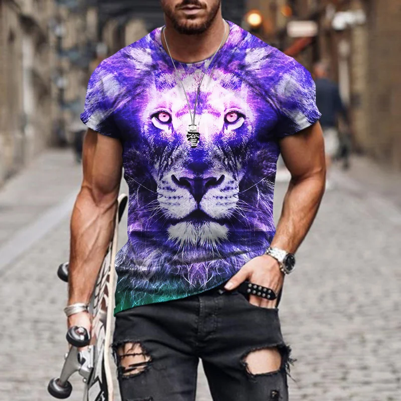 Funny Tiger Printing T Shirt For Men Fashion 3D Animal Graphic T-Shirts Trend Harajuku Short Sleeve Tops Casual O-neck Pullover