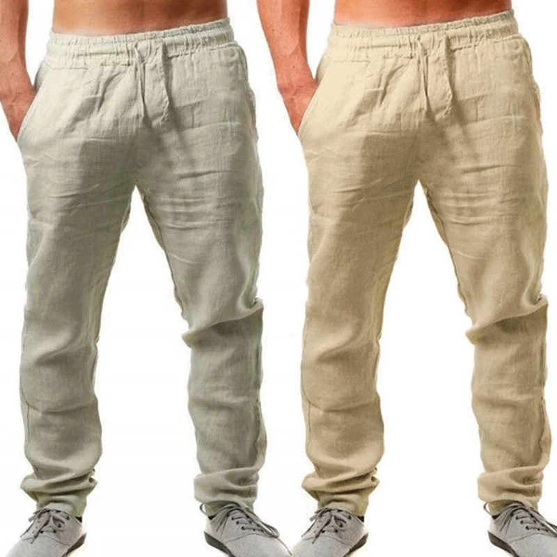 

2 Pcs Cotton And Linen Trousers Loose Pants Men Solids Harem Pants Casual Pants Hip Hop Trousers M, Khaki & Dark Khaki
