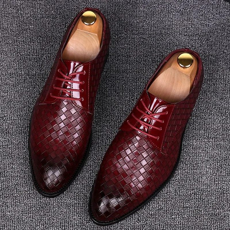 

Formal Leather Loafers Men Business Dress Shoes White Red Lace-up Oxfords Party Wedding Shoes Casual Man Flats Chaussure Homme