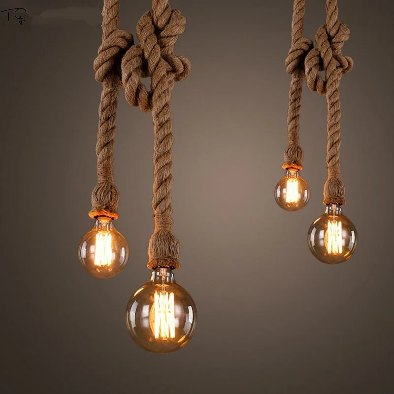 

Vintage Retro Industrial Hemp Rope Pendant Lights Led Hanging Lamp Living Room Kitchen Home Light Fixtures Loft Decor Luminaire