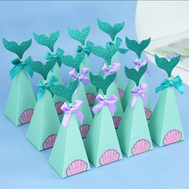 

10pcs Little Mermaid Theme Party Decorations Paper Box Mermaid Tail Candy Box Girls Birthday Party Baby Shower Decor Gift Box