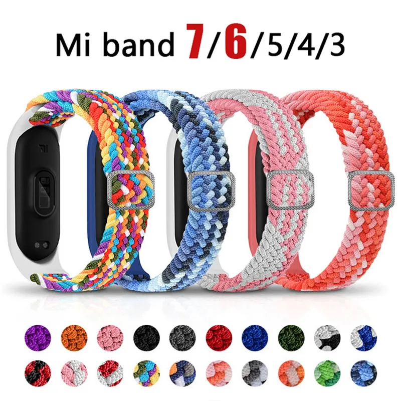 Nylon Wrist Strap For XiaoMi Mi Band 5 6 7 Adjustable Elastic Braided Wristband Replacement Bracelet Band For Mi Band 5 6 7