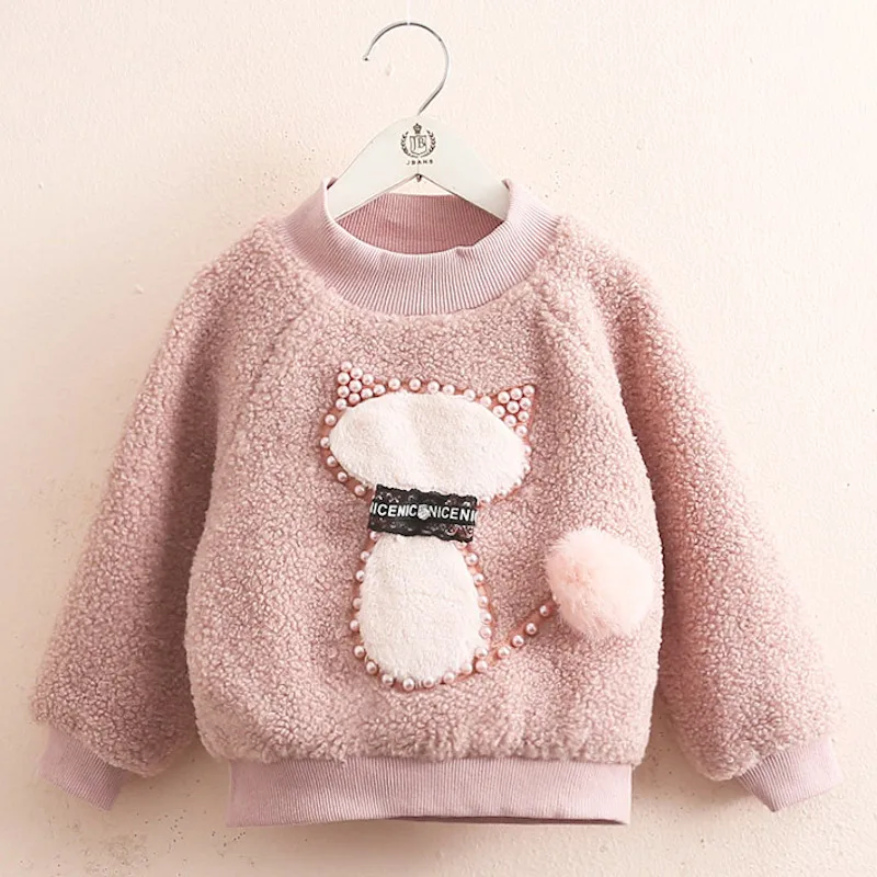 

2022 Autumn Winter 3 4 6 8 10 12 Years Child Pullover Cute Pearl Cartoon Plus Velvet Polar Fleece Sweatshirts for Baby Kid Girls