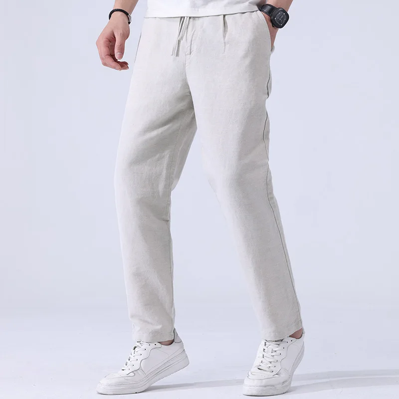 

Straight Slim Fit Summer Thin Men's Trousers Linen Breathable Casual Pants Loose Cotton Linen Fabric Pants