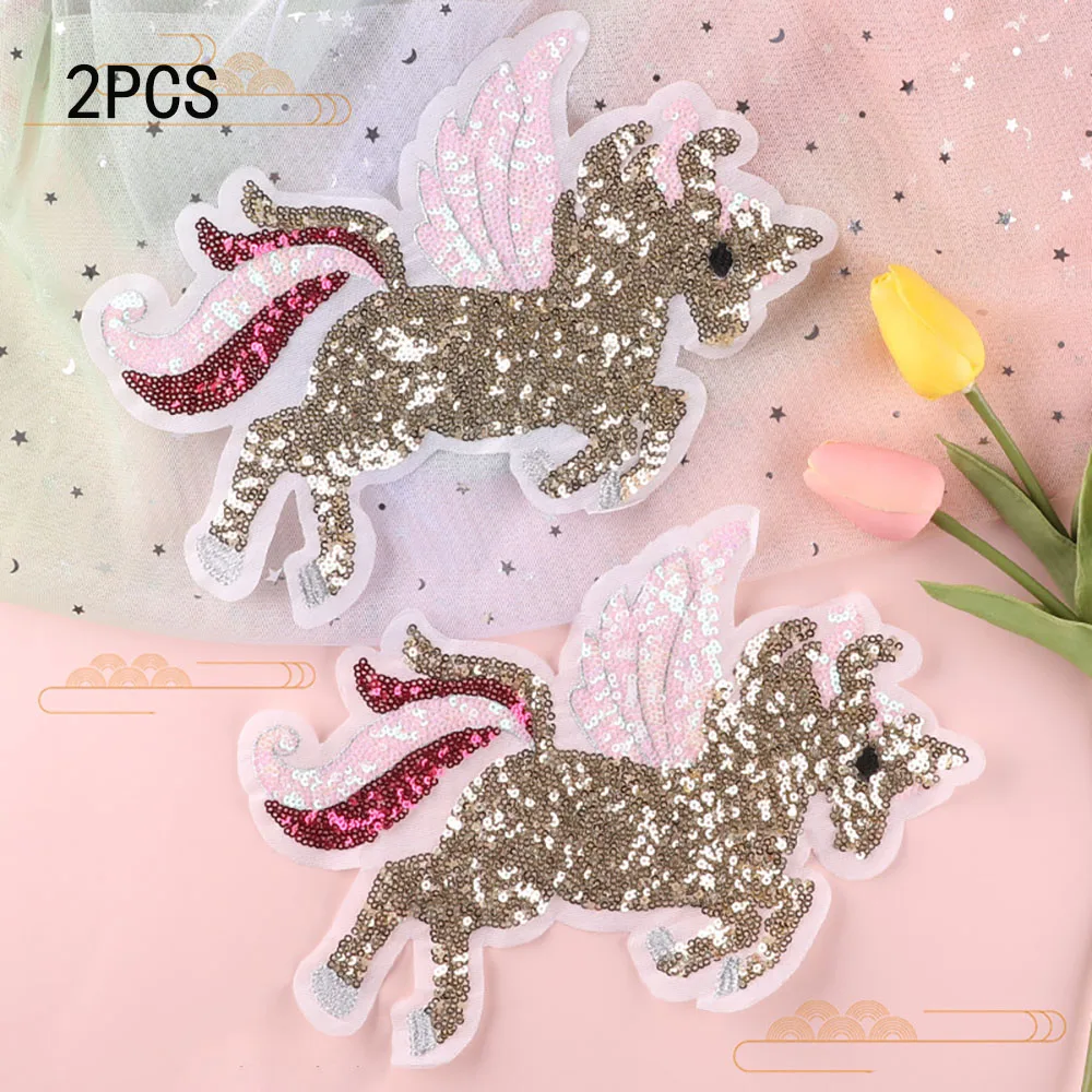 

2PCS Cartoon Sequins Unicorn Patches on Clothes Hand Sewn Clothing Decoration DIY Patch Applique Sewing Accessories Sticker