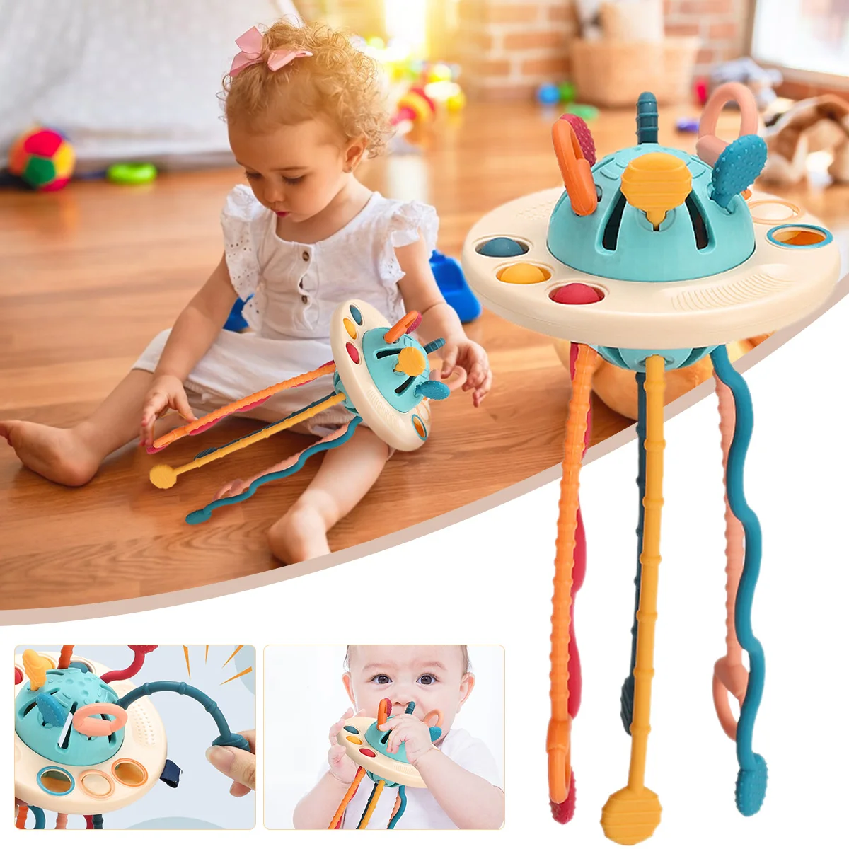

3 in 1 Montessori Pull String Developmental Baby Toys Silicone Fun Sensory Training Toys Children Rational Education Toys