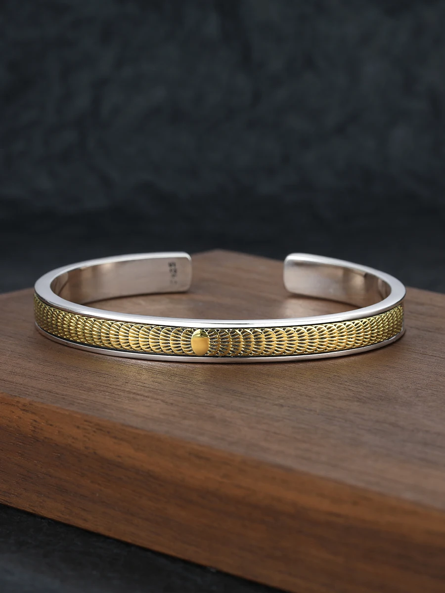 Золотой тотемный браслет в индийском стиле открытый из стерлингового серебра