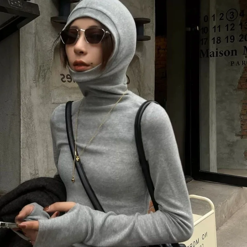 Однотонный джемпер с длинным рукавом и капюшоном женская новая модная