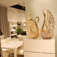 2pcsset gold swan lovers home decor ceramic crafts porcelain animal figurines wedding decoration lovers new year gift