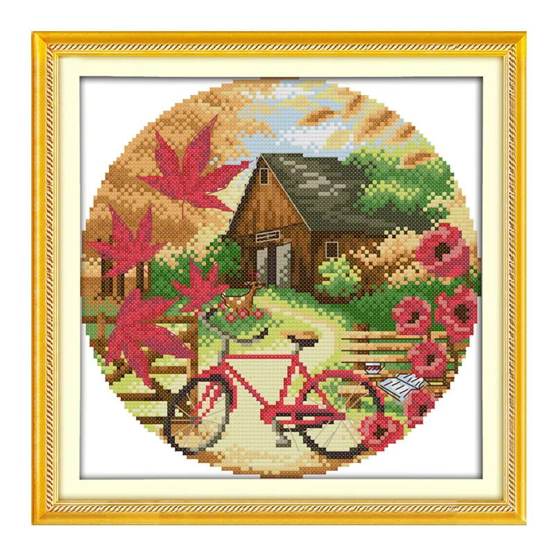 

Autumn scenery cross stitch kit 18ct 14ct 11ct count printed canvas stitching embroidery DIY handmade needlework