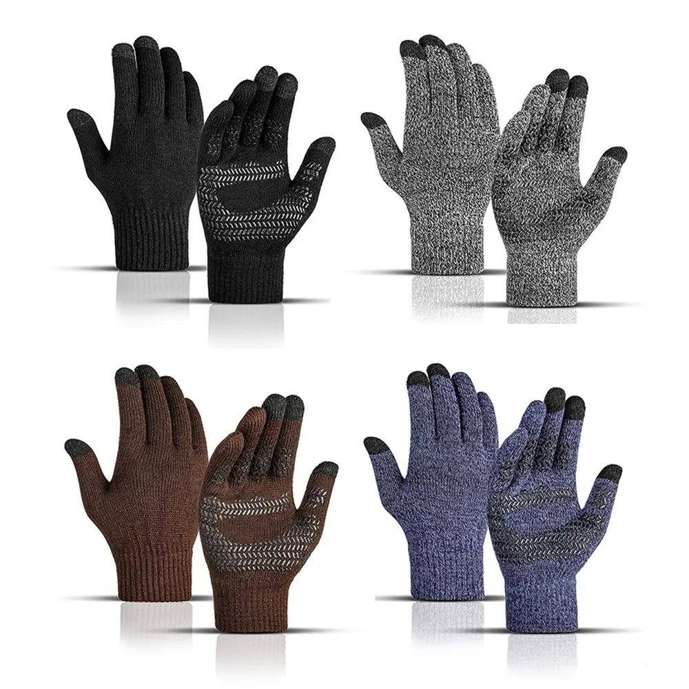 

Touch Screen Mittens Outdoor Winter Gloves Warm Winter Gloves Cashmere Knitted Full Finger Gloves Non-slip Rubber